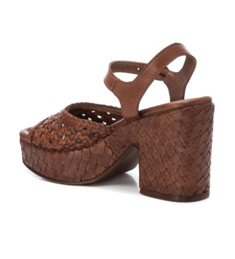 Carmela Leren sandalen 161637 bruin -Helhoogte 10cm