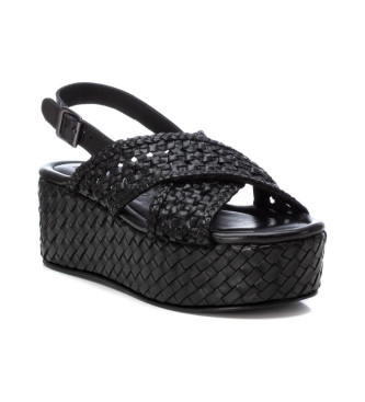 Carmela Leren sandalen 161638 zwart -Hoogte plateau 7cm