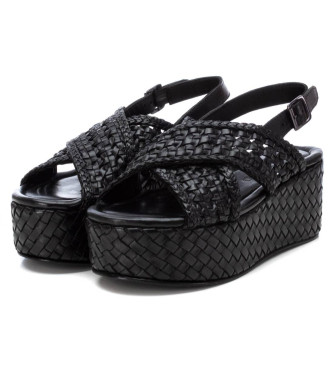 Carmela Leren sandalen 161638 zwart -Hoogte plateau 7cm
