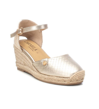 Carmela Leren sandalen 161617 goud -Hoogte 7cm sleehak