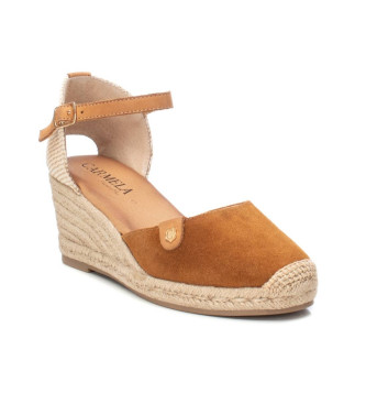 Carmela Leren sandalen 161618 bruin -Hoogte 7cm sleehak