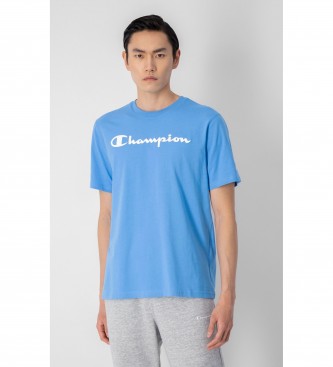 Champion T-shirt azul do pescoo da tripulao