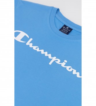 Champion T-shirt azul do pescoo da tripulao