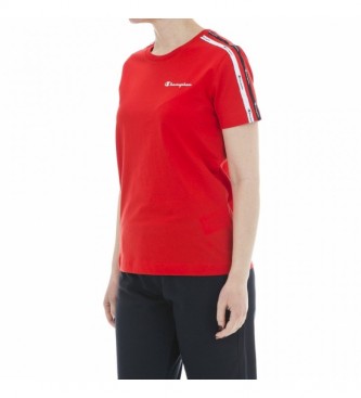 Champion T-shirt de riscas com logótipo vermelho