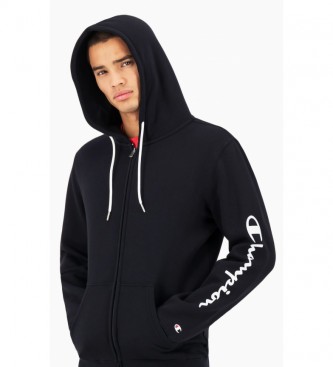 Champion Hooded Sweatshirt Hooded Full Zip Logo Print black