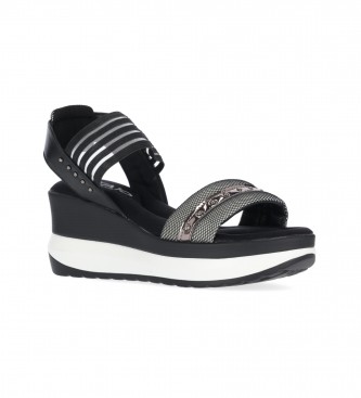 Chika10 Sandals Roco 01 black -Height wedge 5cm