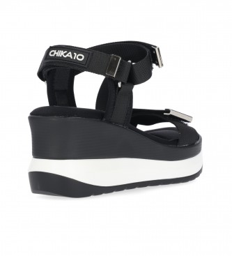 Chika10 Sandals Roco 02 Black -Height 7cm wedge