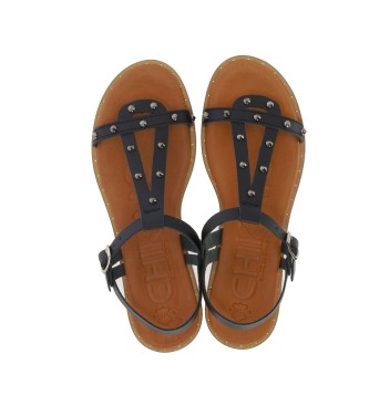 Chika10 Leren sandalen Algarroba 02 zwart