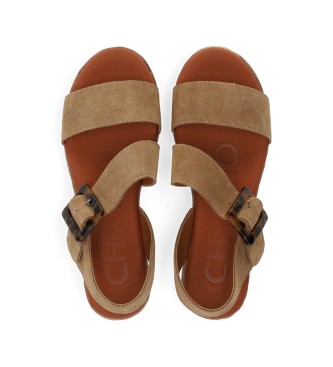 Chika10 Lder sandaler med kile Athenea 05N Taupe
