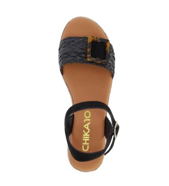 Chika10 Leren sandalen Athenea 18 zwart -hoge sleehak 5cm