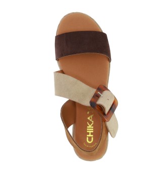 Chika10 Leather Sandals Athenea 19 beige -Height wedge 5cm