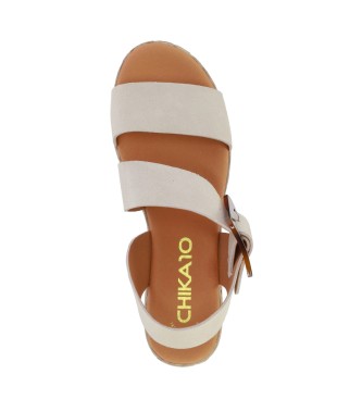 Chika10 Leder Sandalen Athenea 19 beige -Hhe Keil 5cm