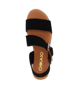 Chika10 Leren sandalen Athenea 19 zwart -hoge sleehak 5cm