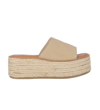 Chika10 Bonna 24 sandlias de couro bege bege -Altura da plataforma 6cm