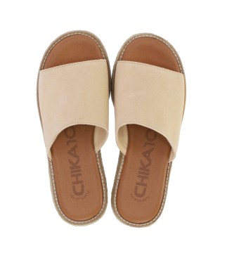 Chika10 Bonna 24 sandlias de couro bege bege -Altura da plataforma 6cm