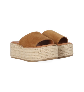 Chika10 Sandlias de couro Bonna 24 castanho-Altura da plataforma 6cm