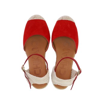 Chika10 Leather espadrilles Cibeles 09 red -Height 6cm wedge