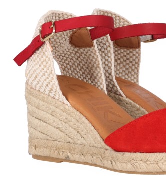 Chika10 Leather espadrilles Cibeles 09 red -Height 6cm wedge