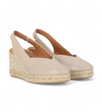 Chika10 Cibeles 11 zlate usnjene espadrile -Višina klina 6 cm