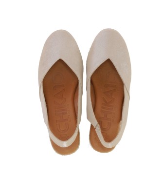 Chika10 Cibeles 11 goud lederen espadrilles -hoge sleehak 6cm