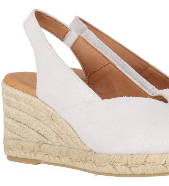 Chika10 Cibeles 11 silberne Leder-Espadrilles -Hhe 6cm Keil