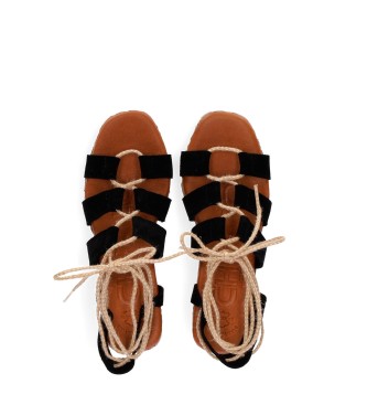 Chika10 Sandálias de couro Preto Egipto -Altura da cunha: 7cm