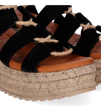 Chika10 Sandálias de couro Preto Egipto -Altura da cunha: 7cm