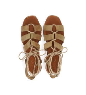 Chika10 Leren sandalen Egypt Taupe -Hoogte van de wig: 7cm