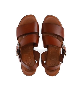 Chika10 Skórzane sandały Gotica 08N brązowe -Wysokość obcasa 5cm