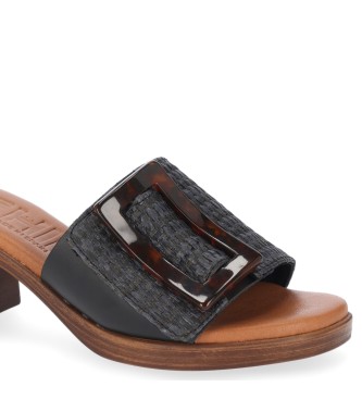 Chika10 Gotica 09 sandlias de couro preto -Altura do calcanhar 5,5cm