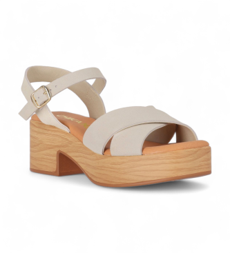 Chika10 Leder-Sandalen Hachi 01 beige -Absatzhhe 5cm