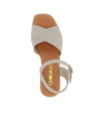 Chika10 Usnjene sandale Hachi 01 beige -Višina pete 5 cm
