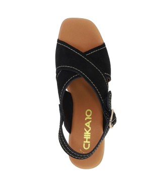 Chika10 Sandalias de Piel Hachi 02 negro -Altura tacn 5cm-
