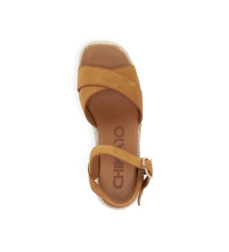Chika10 Lder sandaler New Bonita 02 brun -Hjde kile 7cm