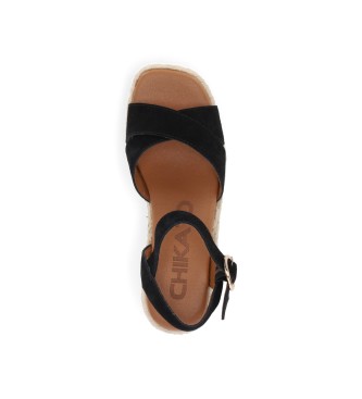 Chika10 Leather Sandals New Bonita 02 black -Height wedge 7cm