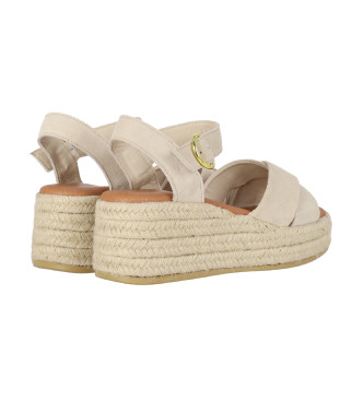 Chika10 Leather Sandals New Bonita 03 beige -Height wedge 6cm