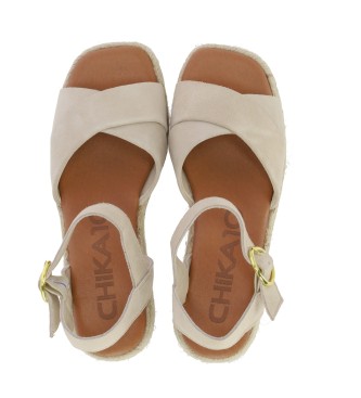 Chika10 Leren sandalen New Bonita 03 beige -hoge sleehak 6cm