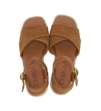 Chika10 Usnjeni sandali New Bonita 03 rjavi -Višina klina 6 cm
