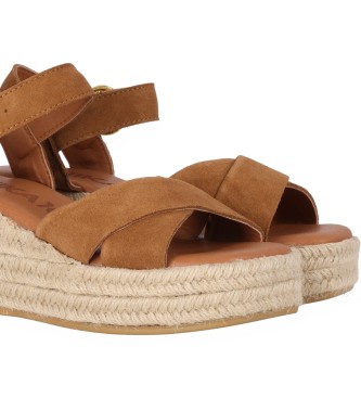 Chika10 Leather Sandals New Bonita 03 brown -Height wedge 6cm