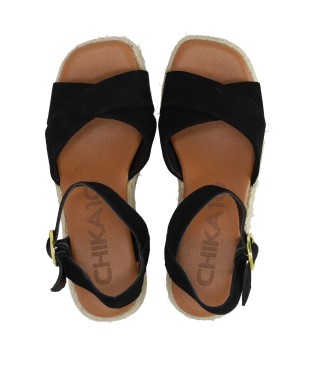 Chika10 Sandalias de Piel New Bonita 03 negro -Altura cua 6cm-