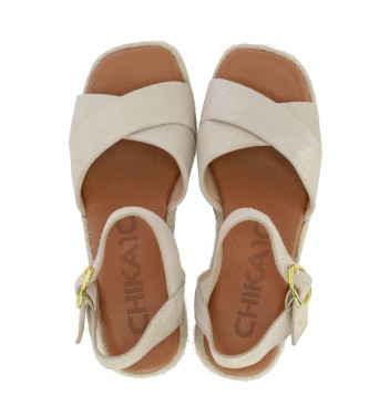 Chika10 Leren sandalen New Bonita 03 goud -Hoogte 6cm sleehak