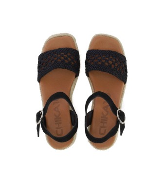 Chika10 Leren sandalen New Bonita 05 zwart -hoge sleehak 6cm