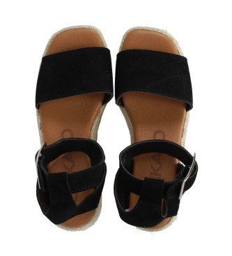 Chika10 Leren sandalen New Bonita 06 zwart -hoge sleehak 6cm