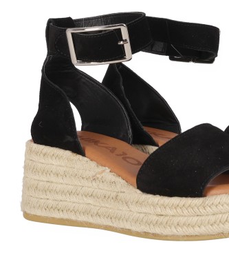 Chika10 Leather Sandals New Bonita 06 black -Height wedge 6cm