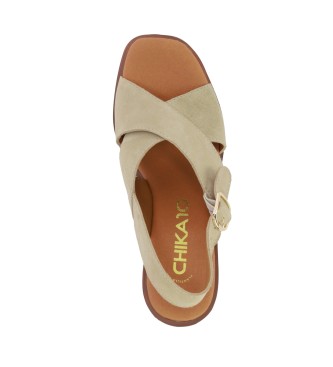 Chika10 Sandales en cuir New Godo 03 beige - Hauteur du talon 7cm
