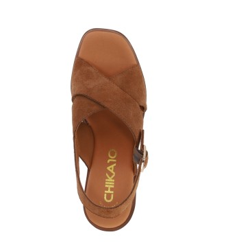 Chika10 Sandales en cuir New Godo 03 marron - Hauteur du talon 7cm