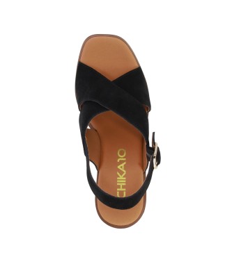 Chika10 Leren sandalen New Godo 03 zwart -Helhoogte 7cm