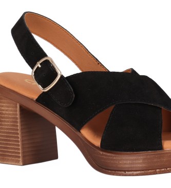 Chika10 Leren sandalen New Godo 03 zwart -Helhoogte 7cm