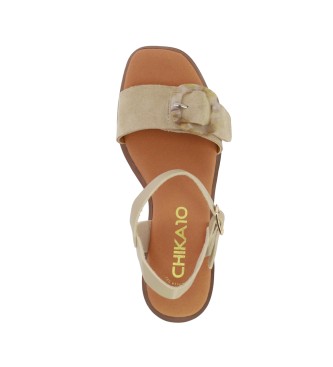 Chika10 Lder Sandaler New Godo 04 beige -Hlhjde 7cm