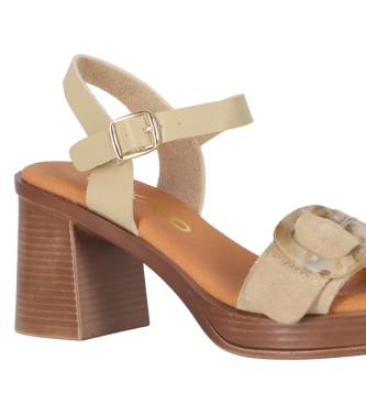 Chika10 Leather Sandals New Godo 04 beige -Heel height 7cm